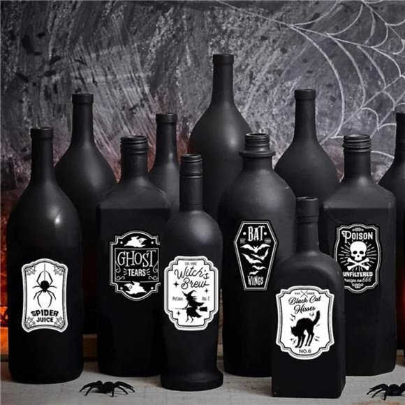 4 Potion Bottles & 12PCS Label Stickers for Halloween Decor w/ Halloween Sticker - Picture 4 of 6
